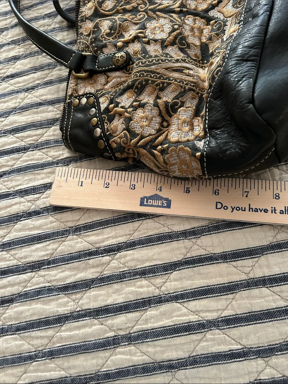 Patricia Nash Black and Gold Embroidered Satchel - Picture 7 of 11